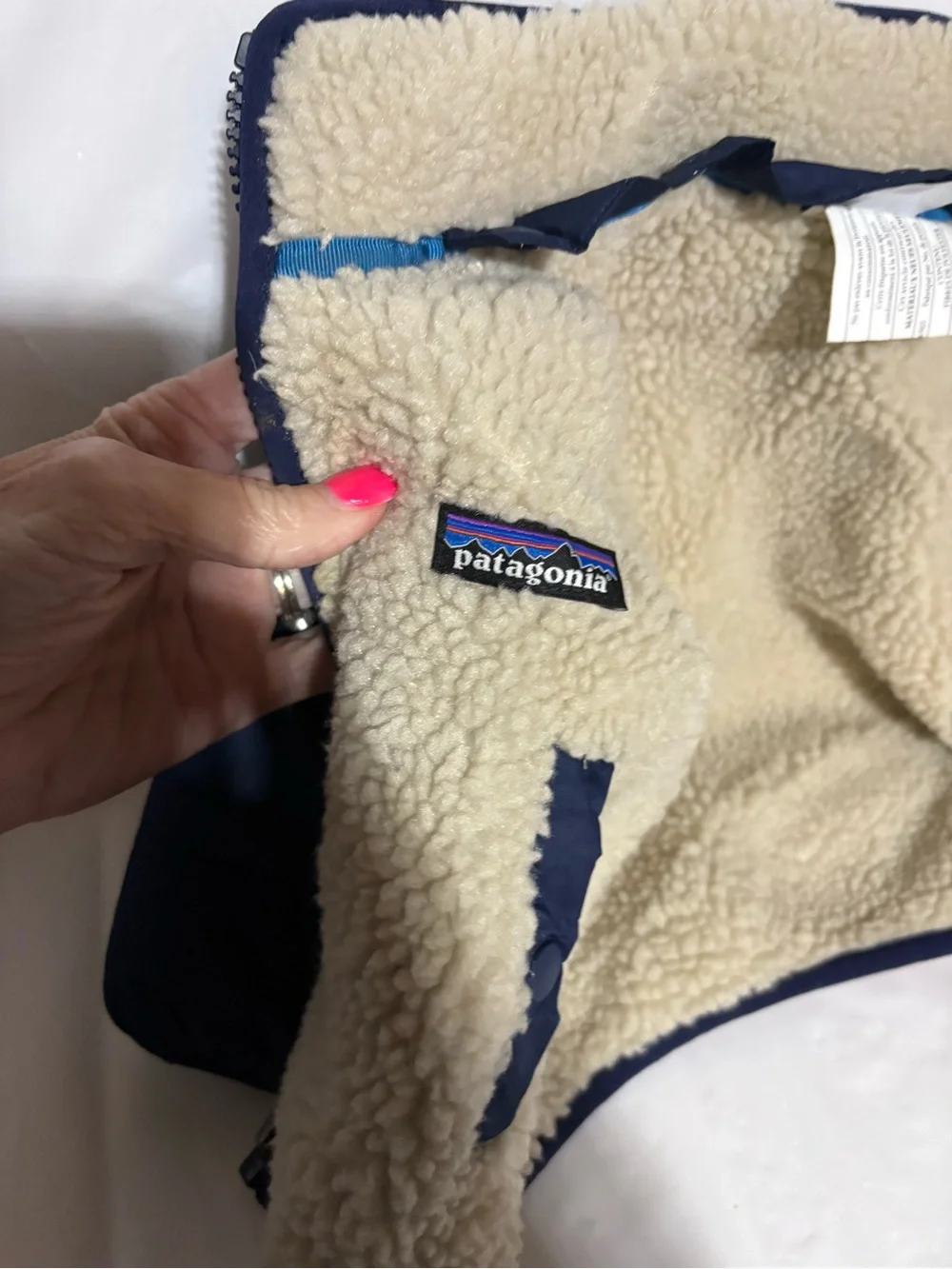 Patagonia infant Navy and Red Sherpa-Lined Puffer Jacket reversible no hood